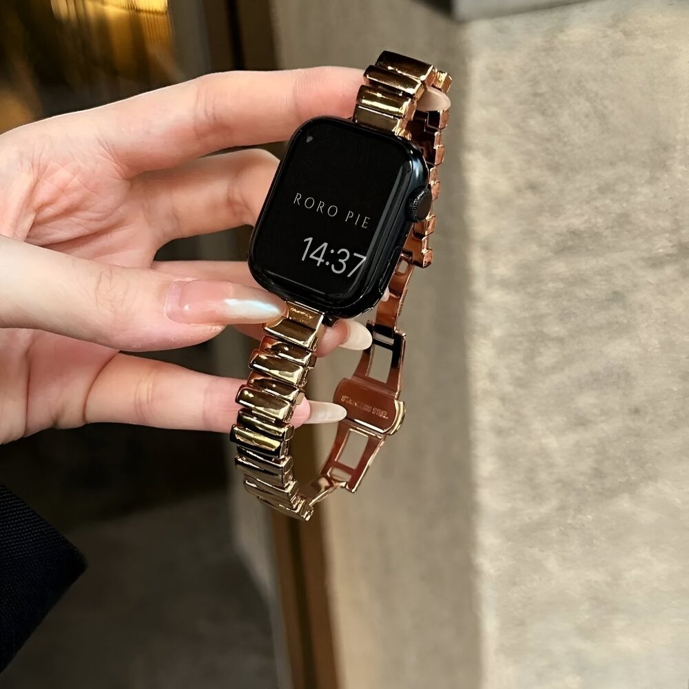 Apple Watch Band Stylish Adjustable Slim Strap Silver Stainless Band - RoseGold